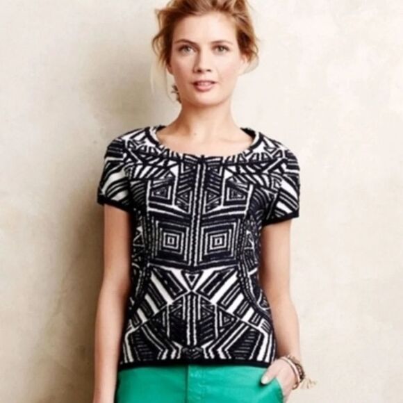 Anthropologie MOTH Dahlia Jacquard Pullover Top Size Medium - Picture 1 of 12